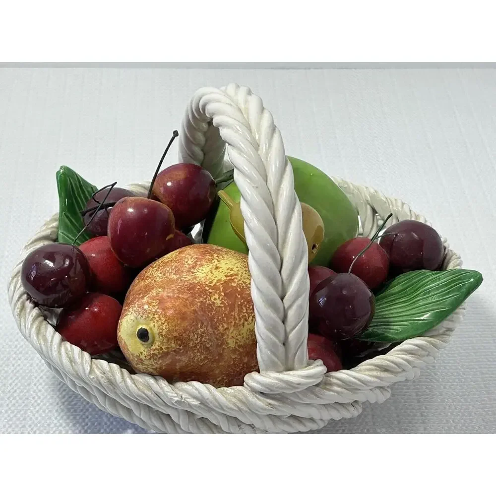 Vintage‎ 1980s MCM Centerpiece Bassano Italy Ceramic Hand-Painted Fruit Basket